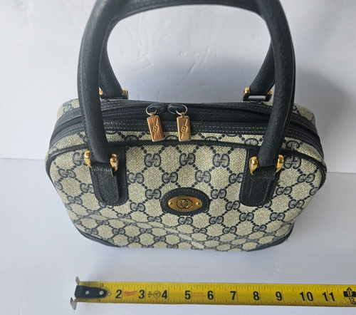 Bolso Boston Doctor Pequeño Azul Marino Auténtico Gucci GG Logo Vintage - Imagen 2 de 8