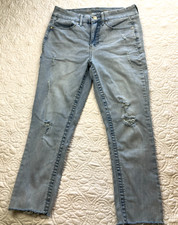 Seven7 Women's Jeans Size 6 Distressed Straight Stretch Light Wash Raw Hem