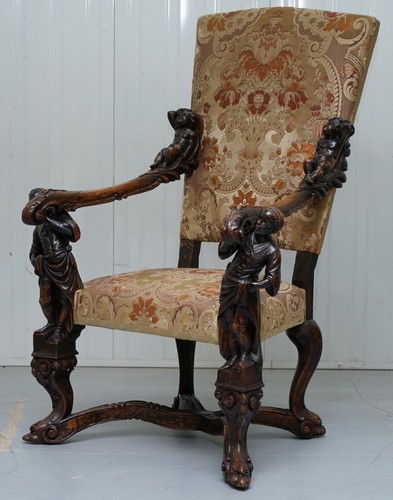 VALENTINO PANCIERA BESAREL 19TH CENTURY ITALIAN WALNUT CHERUB CARVED ARMCHAIR - Picture 3 of 12