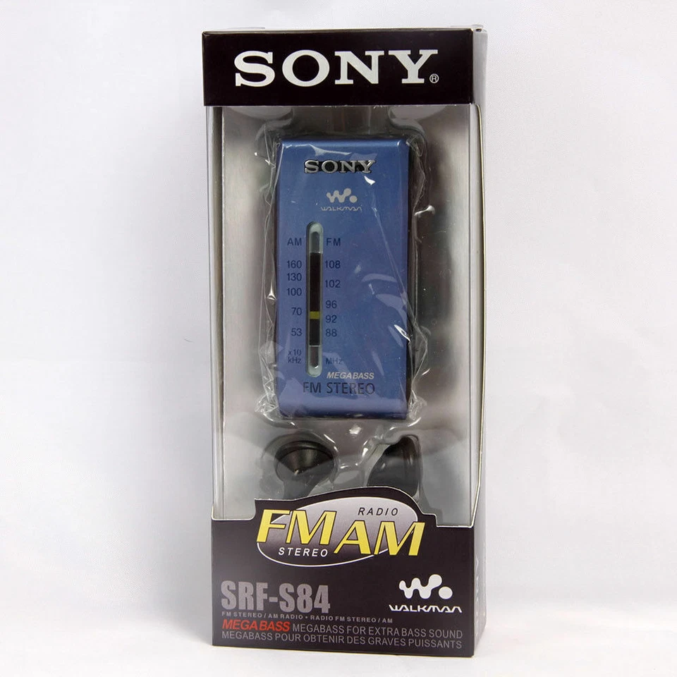 box Sony SRF-S84 FM/AM Super Compact Radio Walkman Analogue Tuner-Blue