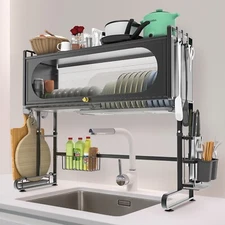Over The Sink Dish Drying Rack 3 Tier Large Dish Rack Metal for Kitchen with Lid