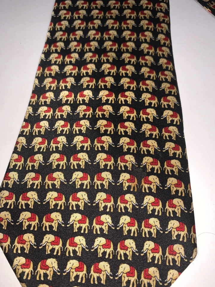 Museum Artifacts 100% Silk Tie Elephants Print 57” Length - Image 2 of 4