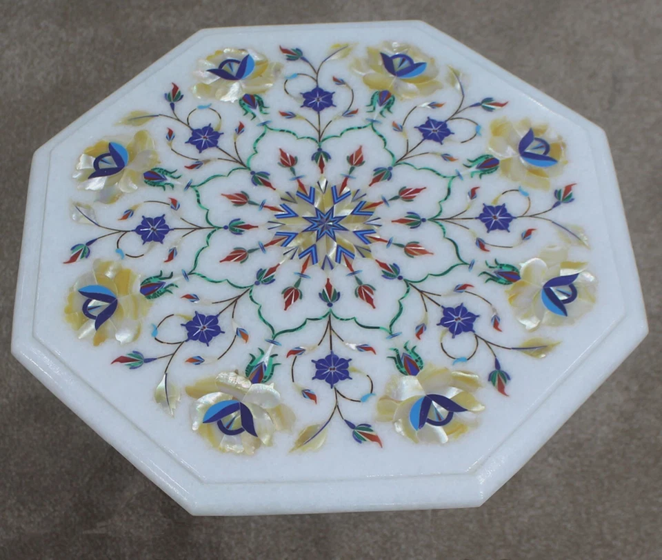 12" hand made marble table top inlaid with MOTHER OF PEARL coffee table - Image 4 of 4