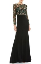 Mac Duggal Black Floral Embellished Illusion Gown Size 6 698