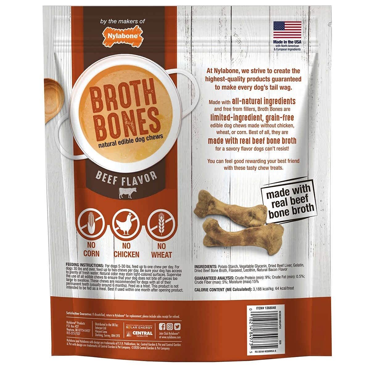 Nylabone Beef Broth Flavor Dog Treats Bones – 54 Count, 2.38 Lb, Crunchy Biscuits