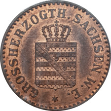 Saxe Weimar Eisenach Unc 1858 1 Pfennig Copper Coin  Germany German State