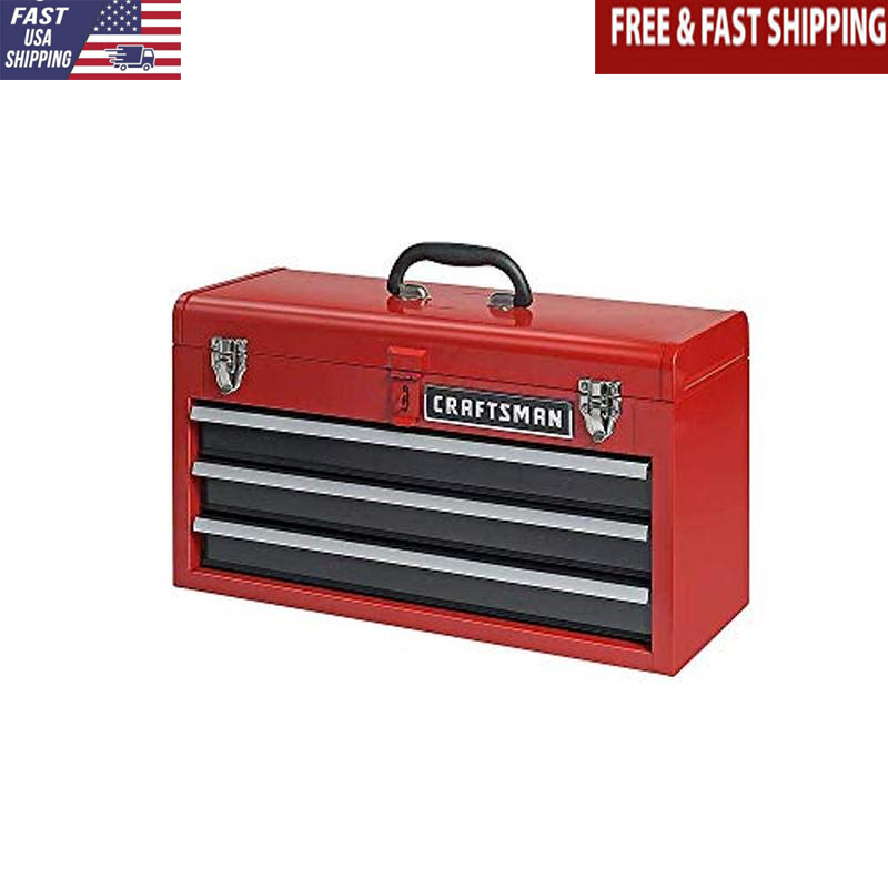 Metal Toolbox Portable 3-Drawer Storage Chest Secure Lock Latch Handle New