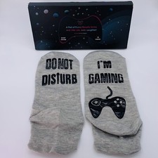 1 Pair Socks Do Not Disturb I  m Gaming Funny Novelty One Size Gray New Open Box