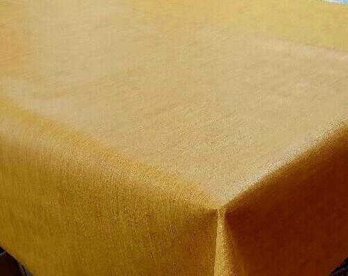 PVC Plastic Oil Vinyl Table Cloth Plain Textured Yellow Ochre Mustard Stripped - Picture 3 of 9