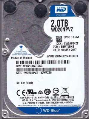 WD20NPVZ-82WFZT0 dcm: EBMTJBKB Thailand  MAY / 2017 2TB SATA 2.5'' HDD C9-13