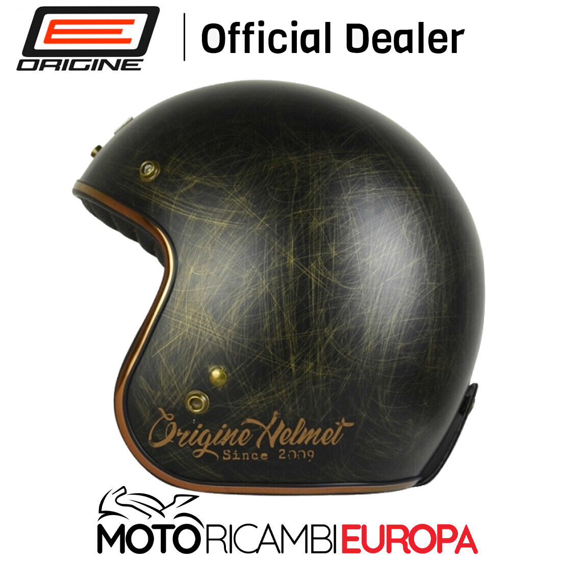 CASCO MOTO JET CUSTOM CAFE' RACER OMOLOGATO ORIGINE PRIMO SCACCO BRONZE TAGLIA S