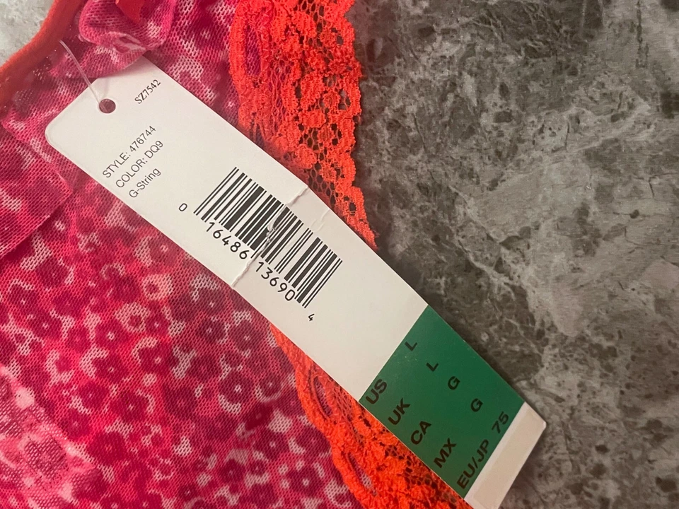 NUEVO CON ETIQUETAS BRAGAS TANGA DKNY GRANDES ROSA MALLA FLORAL VOLANTES NARANJA ENCAJE CADENA EN V Foto 3 de 4