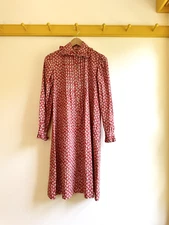 vintage 70s handmade cotton trillium floral print red puff sleeve dress ruffle
