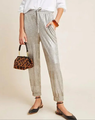 Bishop + Young Anthropologie Metallic Draw String Elastic Waist Jogger Small