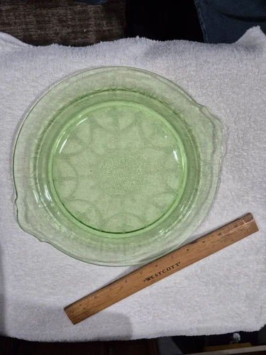 Uranium Depression Green Glass Cameo Ballerina Handled Platter