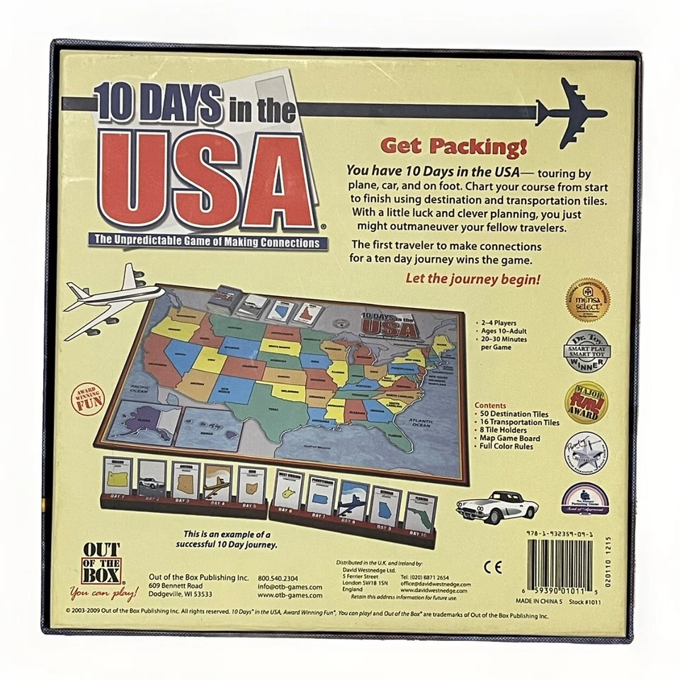Out Of The Box 10 Days In The USA Board Game Geography Family Fun Complete - Image 2 of 3