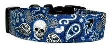 Denim Blue Bandana Skulls Handmade Dog Collar