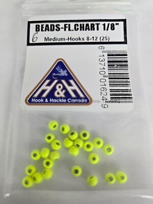 Lot of Beads ''  FL. Chartreuse  ''  1/8'' Med 25 pc   Hook size 10 - 14