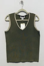 Elana by Tanner 0 Womens Large Sleeveless Sweater Vest Green V Neck  Silk