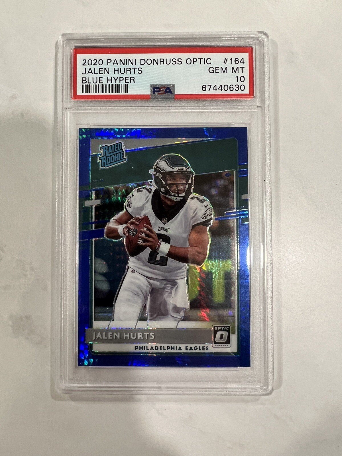 2020 Panini Donruss Optic Jalen Hurts Blue Hyper Rated Rookie PSA 10 EAGLES #164