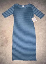 NWT LULAROE WOMEN’S BLUE STRIPED FITTED “JULIA” DRESS SIZE XS DD