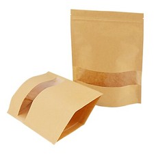 150 PCS Stand Up Pouch Kraft Paper Bag With Window  Resealable Zip Lock