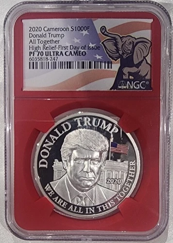 2020 CAMEROON S1000F TRUMP ALL TOGETHER SILVER NGC PF70 ULTRA CAMEO 1 oz LOC9*