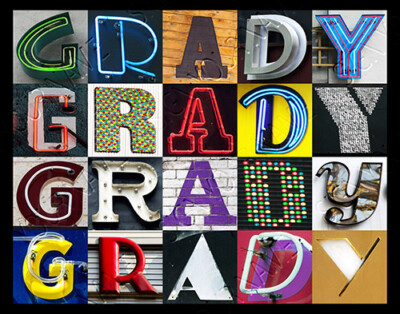 GRADY Name Poster featuring photos of actual sign letters
