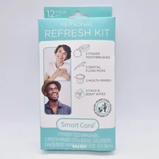 Smart Care Personal Refresh 12 Pc Kit Finger Toothbrush Mouthwash Face Wipe 1/26