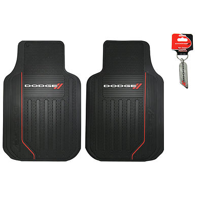 New 2pc Dodge Elite Logo Car Truck Front All Weather Rubber Floor Mats Keychain