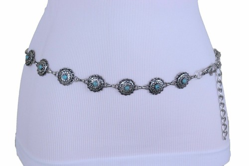Women Silver Metal Bohemian Style Belt Turquoise Blue Charms Wrap Around S M L - 第 11/12 張圖片