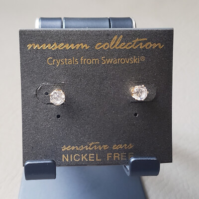 White Clear Round Stud Earrings 5mm Made with Crystals From Swarovski