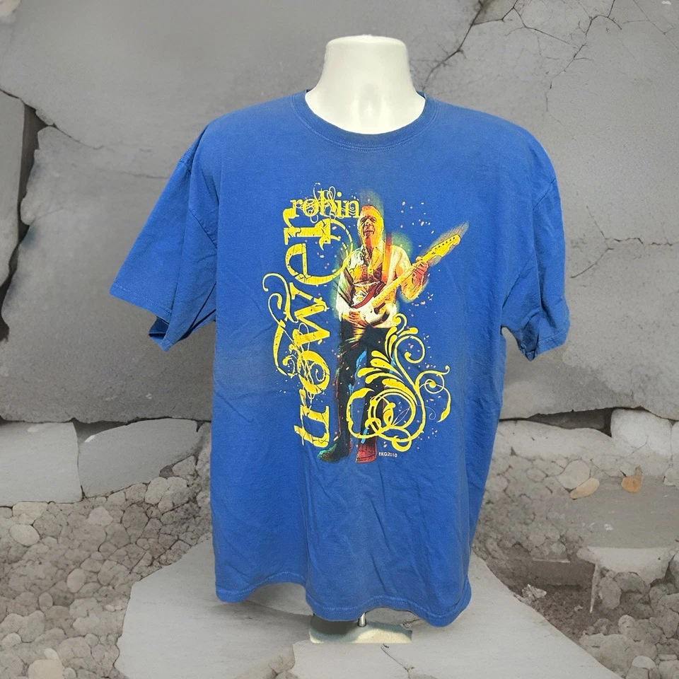 Camisa Robin Trower Hombre XL Azul Manga Corta Guitarrista Clásico Blues Gráfico 2010 Foto 4 de 4