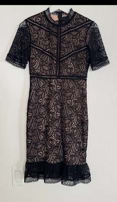 NEW BARDOT Theodora Lace Dress. Size 4 /M Black & Nude Cocktail Knee Length Soft