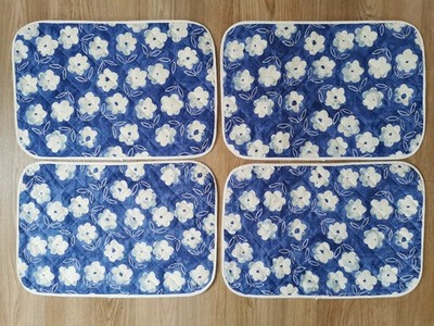 Vintage 90er 4x Stoff-Platzset IKEA TischSet blau creme weiß gesteppt Blumen Set