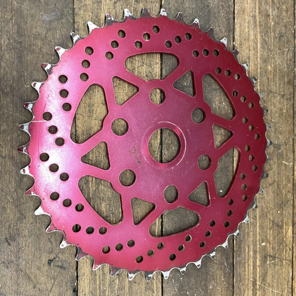 Red BMX Bike Sprocket 44T 44 Toth Vintage Brake Rotor Drillium Style 80s 90s - Image 4 of 4