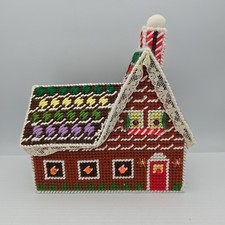 VTG Handmade Plastic Canvas Needlepoint Gingerbread House Christmas Tan