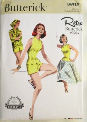 VTG 50'S~BUTTERICK B6989 SEWING PATTERN~ MISSES PLAYSUIT BLOUSE SKIRT~ SZ 6- 14 - image 1 of 4