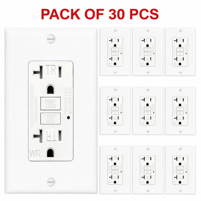 30PK GFCI 20AMPGFI Safety Outlet Receptacle w/ Wall Plate LED Indicator TR WR