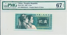 Peoples Bank of China China 2 Jiao 1980  PMG  67EPQ