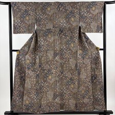 JAPANESE KIMONO FINE PATTERN NAVY BLUE 156cm 5 ft 1 in PURE SILK B0441