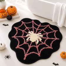 Halloween Bathroom Rug,Heart Spider Web Bath Mat 26" x 22"