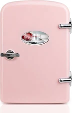YSSOA Mini Fridge with Observation 4-Liter Six 12 oz Cans Portable Pink 