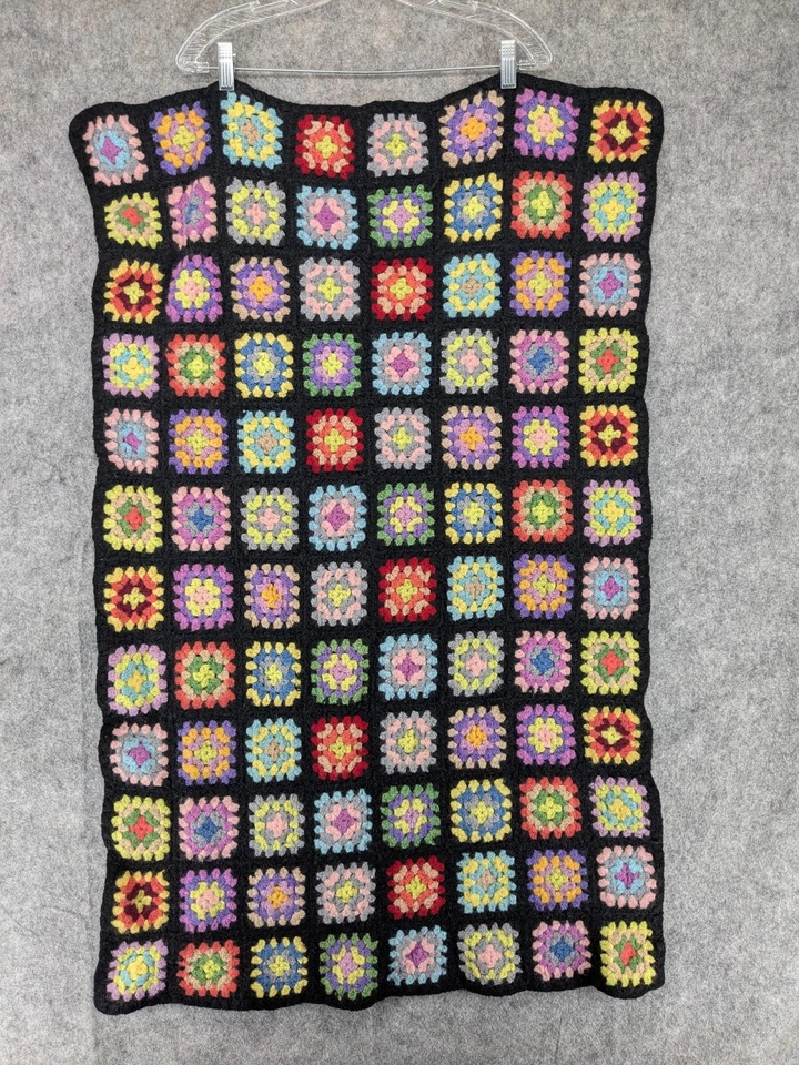Vintage Crochet Granny Square Roseanne Afghan Throw Blanket Multicolor 25"x40" - Image 2 of 4