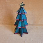 Vintage Stain Glass Tiffany Style Tabletop Christmas Tree Lamp