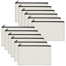 12 Pack Blank Canvas Bag Zipper Pouch Makeup Bags with Zipper for DIY Crafts