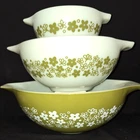 SET OF 3 VTG PYREX GREEN CRAZY DAISY SPRING BLOSSOM CINDERELLA BOWLS 441 443 444
