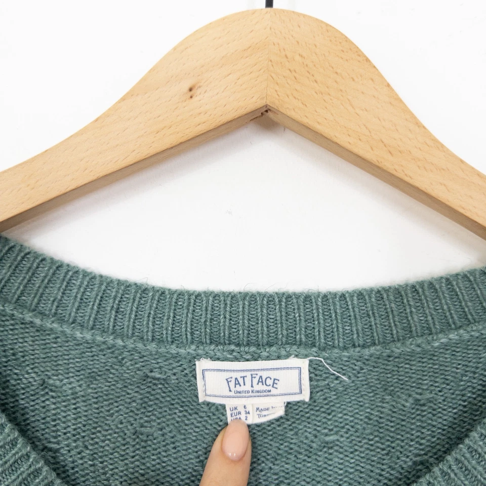 Fat Face Emmy Buttoned Jumper Size 6 Sea Foam Green Knit Pullover - Image 4 of 4