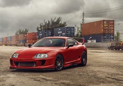 Roter Toyota Supra von Schiffscontainer Poster Druck Sportwagen Bild Kunst A1-A3