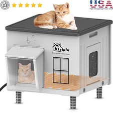 Heated Cat House Outdoor Weatherproof Insulated W/ Escape Door Elevated Shelter